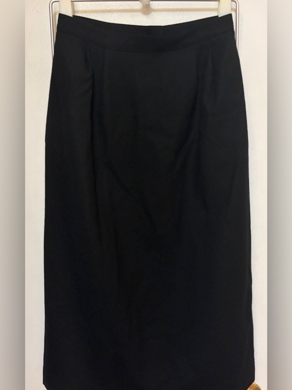 VTG '80s Kasper Black Wool Midi Pencil Skirt With Back Slit Women's Size 2